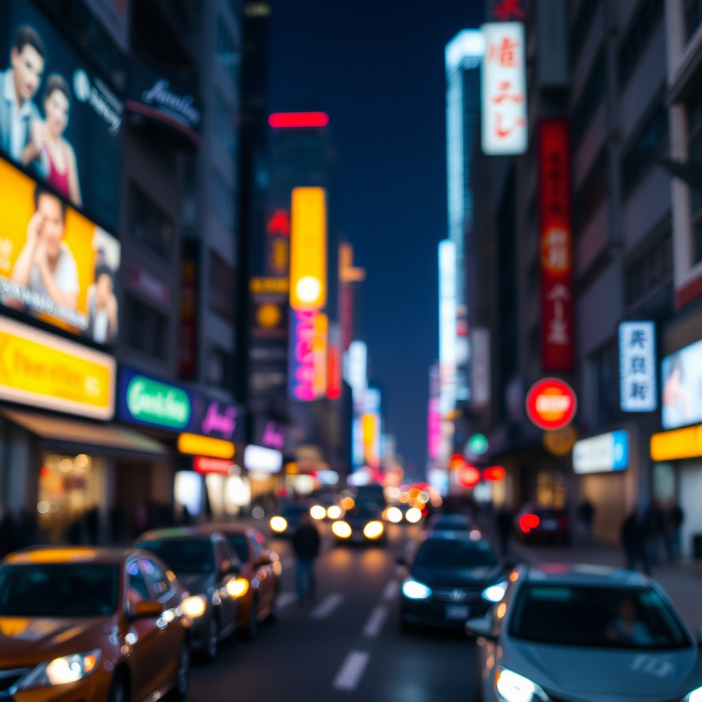 Cyberpunk city street bokeh